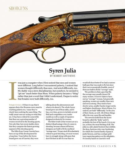 Articolo Caesar Guerini rivista Sporting Classics